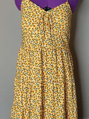 Derek Heart Yellow Sunflower-Print Spaghetti-Strap Midi Dress